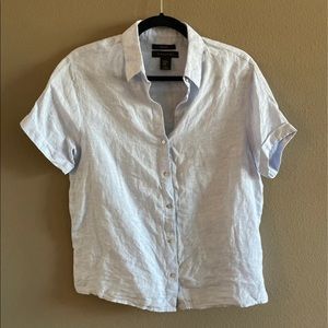 Tahari blue linen button down shirt size XS